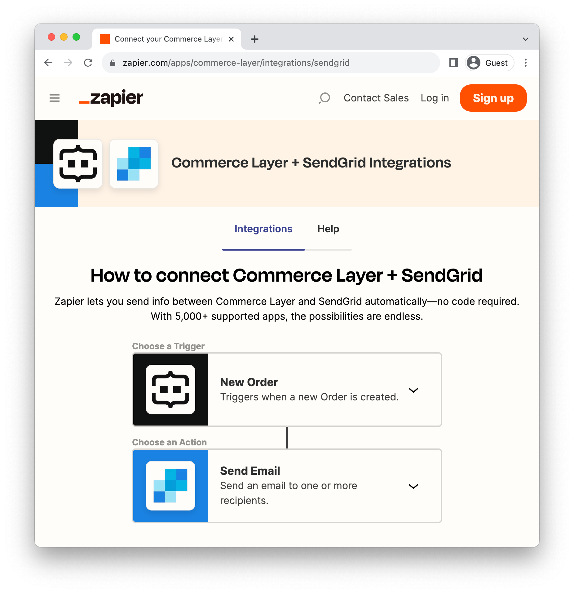 Sending an email with Commerce Layer and SendGrid using Zapier.